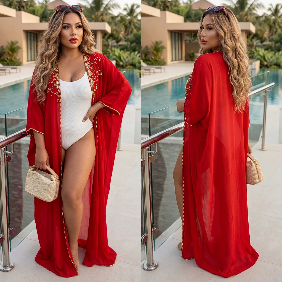 Lusia casual outer beach robe ( Red )