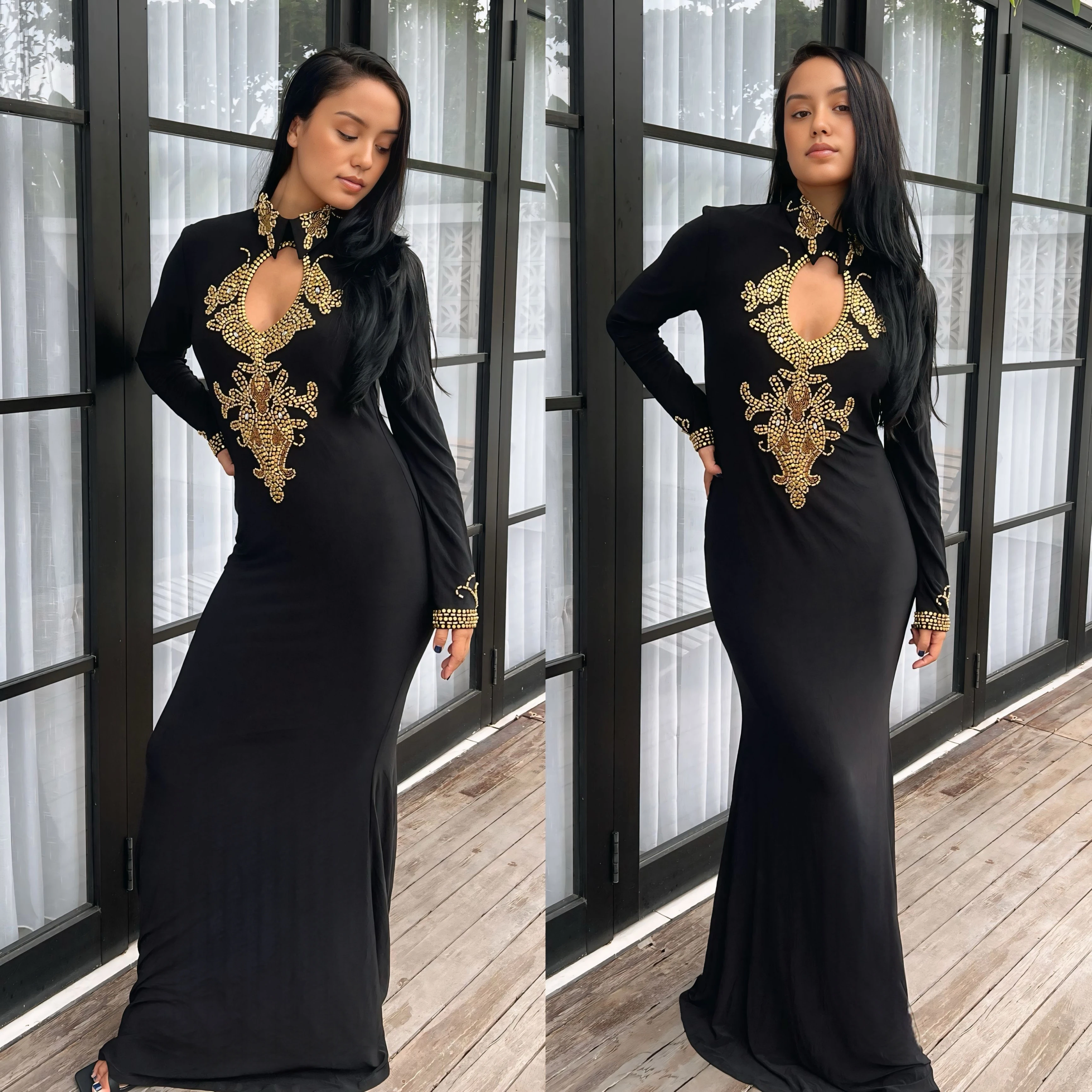 Katarina Dress ( Black Color with GOLD Beads )