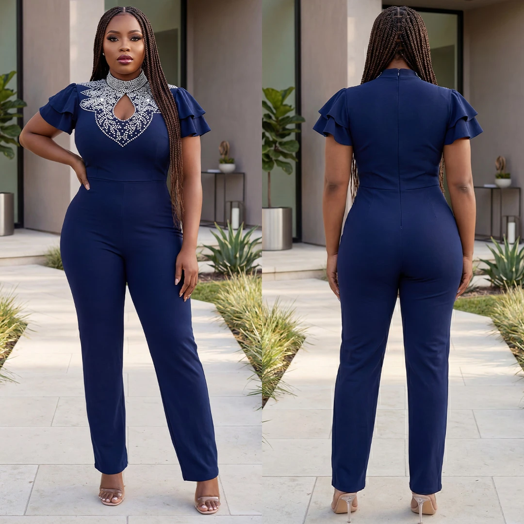 Rita Jumpsuit ( Navy Blue with Silver beads )